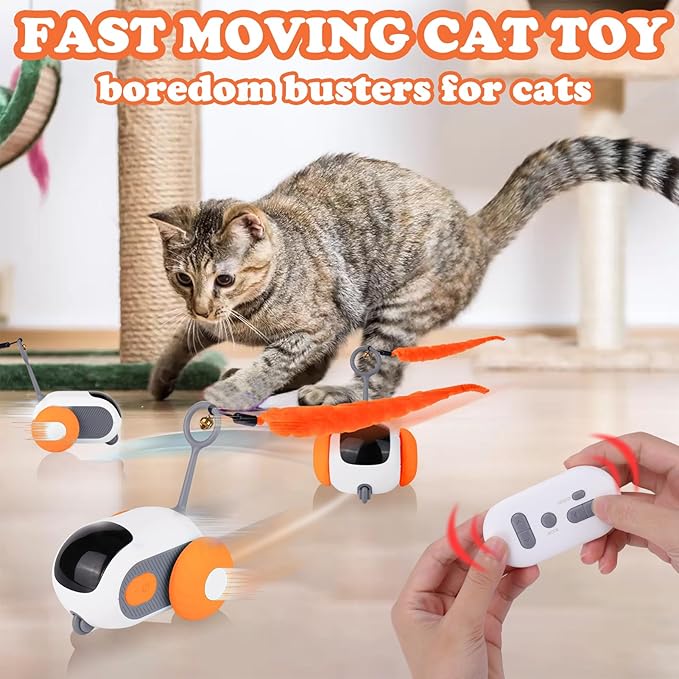 Mity rain Cat Interactive Toy for Indoor Cats - Remote Control Cat Automatic Moving Toy with 2-Speed Adjustment, Smart Cat Car Toy, Cat Puzzle Toy Self Play, Boredom Busters for Cats Fun 3.0 Toy