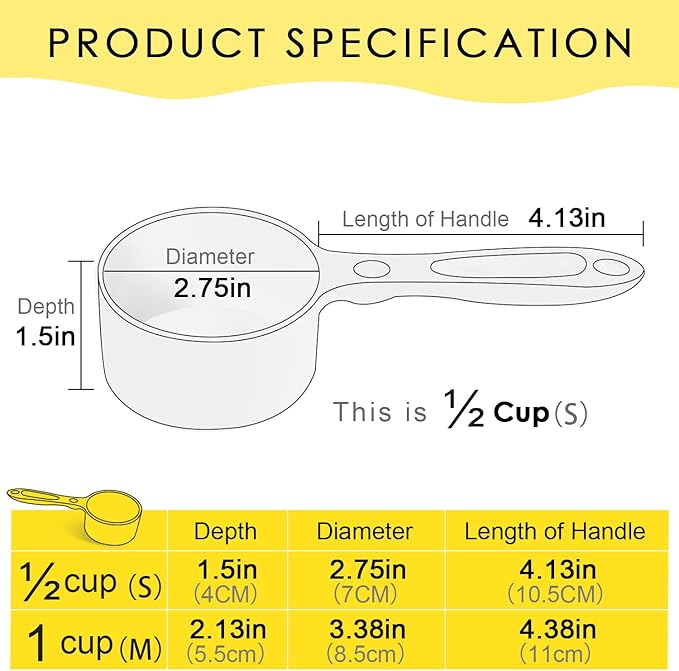 SUPERDESIGN 1/2 Cup Dog Food Scoop for Container Melamine Measuring Scoop for Dogs Cats Birds and Rabbits Pet Food Feeding Scoop Dishwasher Safe - Yellow