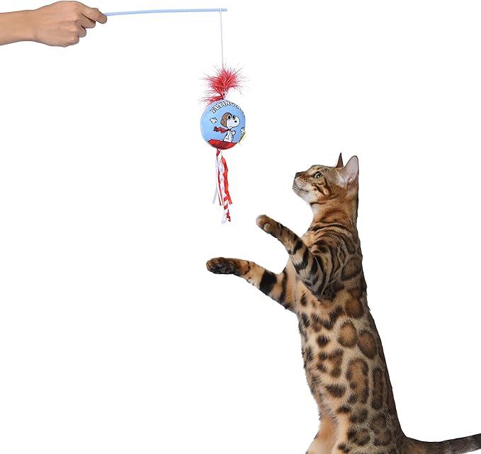 Peanuts Snoopy Catnip Wand Cat Toy Interactive Toy for Cats, Dancing Teaser with Ribbons | Cat Exercise Toy with Feathers and Catnip, 12 Inch (FF19710)
