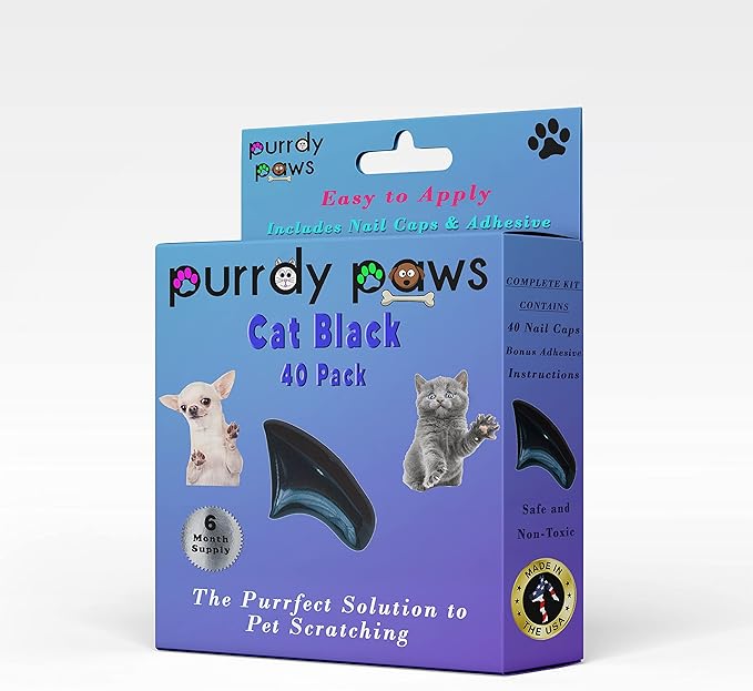 6 Month Supply Soft Nail Caps for Cats Black Large - Extra Adhesives