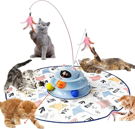 Interactive Cat Toys,5-in-1 Automatic Cat Toy for Indoor Cats, Rechargeable Hide and Seek Toy with PVC Cover