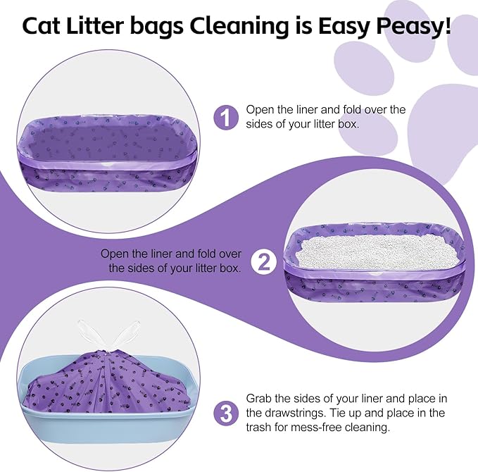 40 Count Cat Litter Box Liners Bags Large, Jumbo Drawstring Extra Thick Pet Cat Pan Liners, Extra Durable Kitty Litter Box Waste Bags - 36" x 18"
