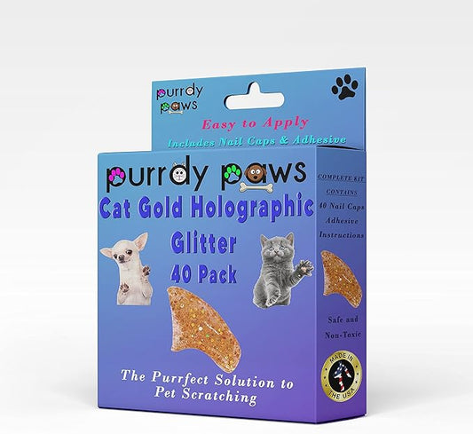 40 Pack Soft Nail Caps for Cat Claws Gold Holographic Glitter Small