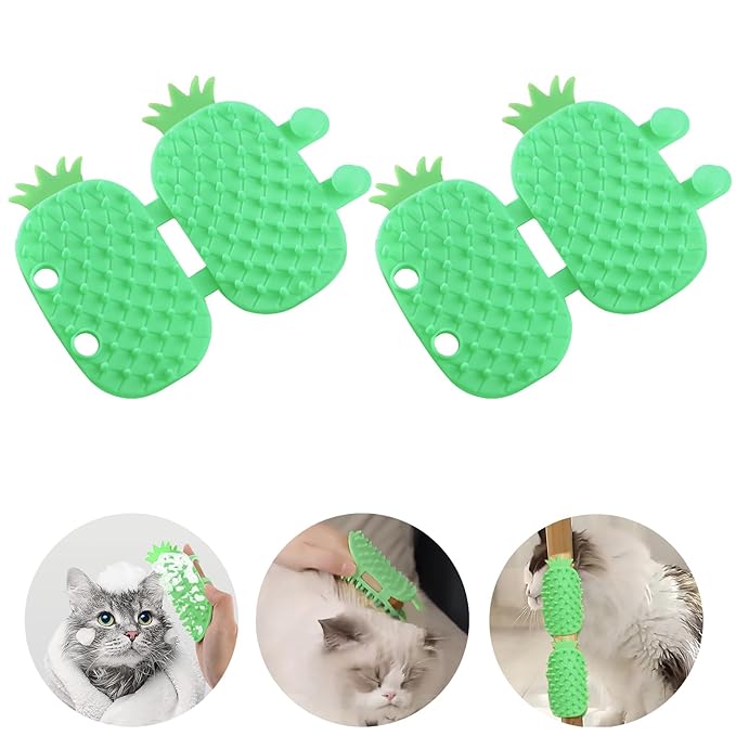 2Pcs Pineapple Cat Self Groomer and Corner Brush, Reduce Shedding, Scratching and Itchiness, Pet Tickling Artifact with Silicone Bristles, Easy Installation for Cat Dog Pet Self Cleaning Cat Brush Toy