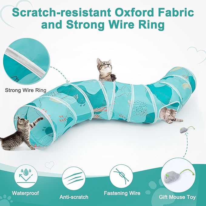 Glittme Cat Tunnel, Cat Tunnels for Indoor Cats, S-Shape Peekaboo Cat Cave with Cat Toys, Foldable Cat Tubes and Tunnels for Cats, Rabbit, Puppy, Guinea Pig