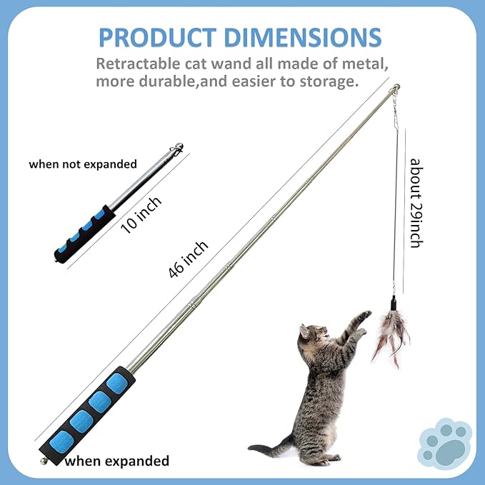 Cat Fishing Pole for Indoor Cats,Interactive cat Toys with Colorful Feather and Bell. (Blue)