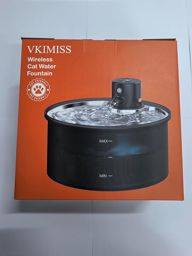 Battery Operated Cat Water Fountain: Wireless Pet Fountain Stainless Steel with Filter - 108oz/3.2L Cordless Cat Dispenser with Motion Sensor Rechargeable Automatic Drinking Fountains for Cats Indoor