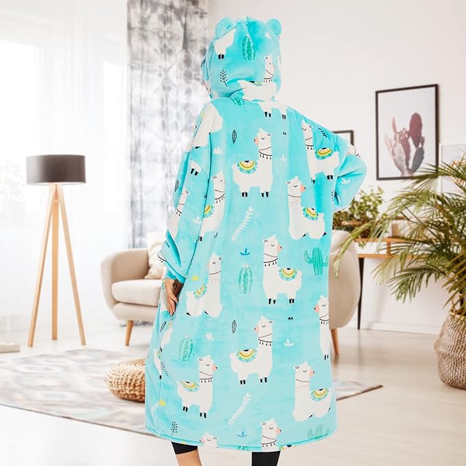 THREE POODLE Wearable Blanket Hoodie, Oversized Sherpa Sweatshirt Blanket for Adults Women Men, Warm Cozy Hooded Blanket, Gifts for Mom Girlfriend