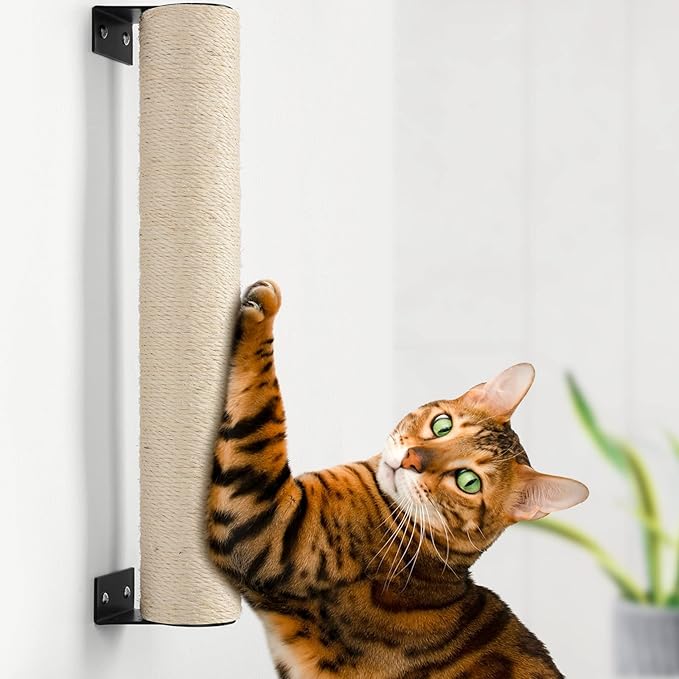 Wall Mounted Cat Scratching Post for Indoor Cats | Kitten Wall Shelves Climbing Furniture| Sisal Rope Cat Claw Scratcher Tree | Solid Wooden Walkway for Cage Mounted Climbing Relaxing