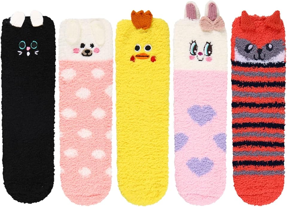 Benefeet Sox Cute Animal Fuzzy Socks for Women Girls Funny 3D Animal Cozy Socks Fluffy Slipper Socks Plush Comfy Soft Socks