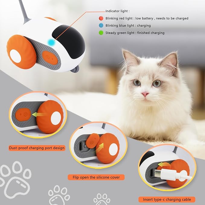 Remote Control Cat Toy for Indoor Interactive Turbo Tail 2.0 Cat Toy Automatic Moving Eemote Mouse Smart Electric Teazys Cat Toy Mobile Car Toy, Orange