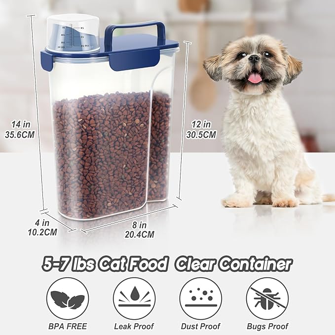 5Lbs Airtight Dog Food Container,Cat Storage Bin, Pet Dispenser BPA-FreeTranslucent Body Upgraded large nozzle for Small Animal Kibble, Bird Bird Seed,Oatmeal,Rice,flour,brown sugart-Royal Blue