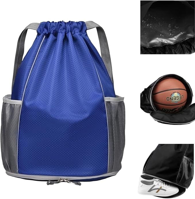 BLIRITEL Drawstring Backpack Sports Gym Bag, Soccer Backpack, Waterproof Soccer Bag for Men Women, String Basketball Bag Football Volleyball Backpack (Navy Blue)