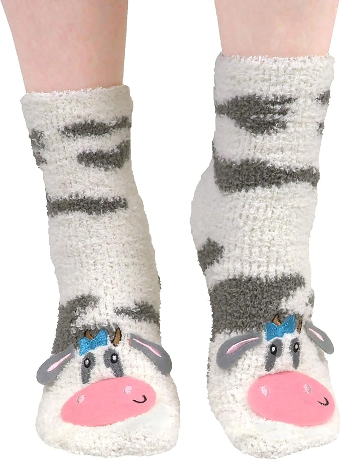 BambooMN Super Soft Warm Cute Women's Animal Non-Slip Fuzzy Fluffy Crew Winter Home Socks