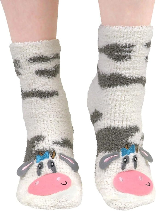 BambooMN Super Soft Warm Cute Women's Animal Non-Slip Fuzzy Fluffy Crew Winter Home Socks