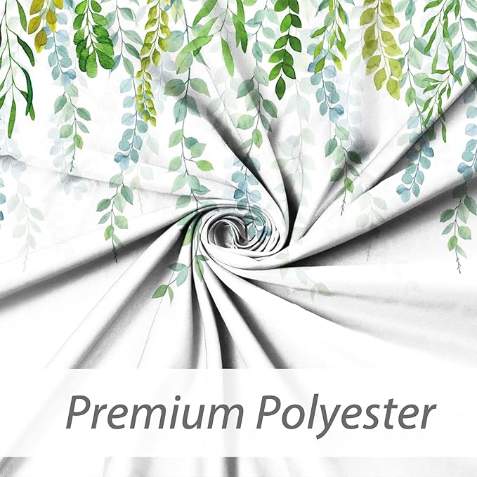 AWERT Plant Shower Curtain for Bathroom Sage Green Eucalyptus Waterproof Quick-Drying Green Leaves Shower Curtain Set with Hooks 72x78 Inch