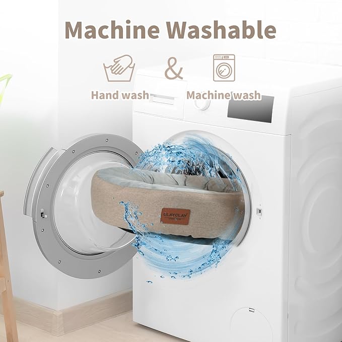 Cozy Round Cat Bed – Soft, Comfortable Cushion for Cats & Kittens – Non-Slip, Machine Washable, Plush Sleep Bed for Cats, Ideal for Resting & Napping (Linen & Medium)