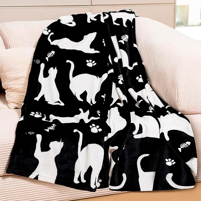 Cute Cat Blanket, Warm and Plush Throw, Great Gifts for Adults Kids and Women, 60x80 Inches