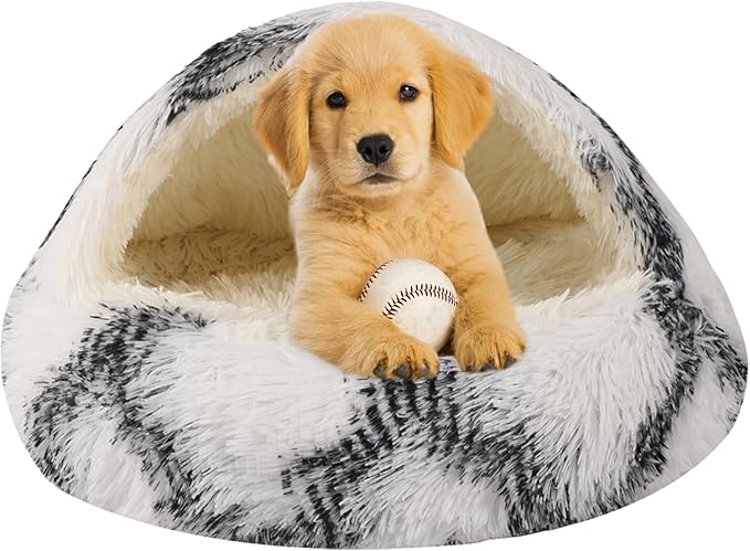 Dog Beds for Small Dogs, Cat Bed Cave, Washable Cute Cat Bed, Cozy Nook Pet Bed for Dogs or Cats, Anti-Slip Puppy Bed Fits up to 22 lbs Pets(Grey-White, 24" x 24")