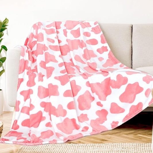 Pink Cow Print Fleece Twin Bed Warm Blanket