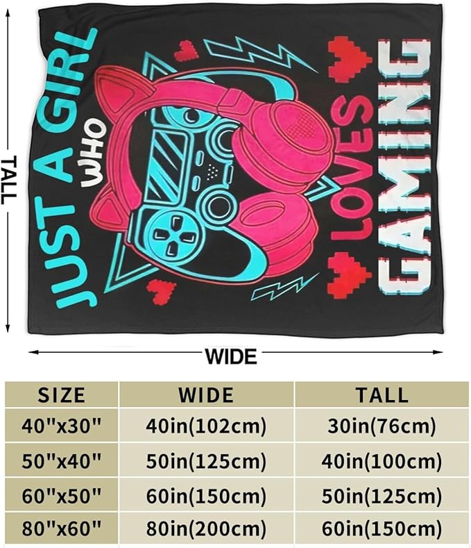 Gaming Blanket Game Throw Blanket Just A Girls Who Loves Gaming Decor Stuff Merch Cozy Print Flannel Fleece Soft Plush Fuzzy Warm Lightweight Bedding Play Games Gifts for Women Teenager 50"X40"