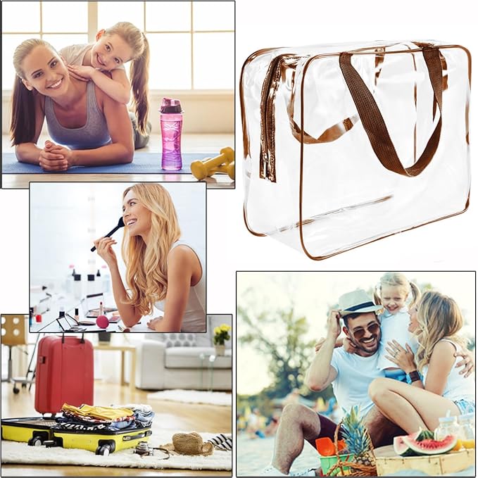 2Pcs Crystal Clear PVC Travel Toiletry Bag Kit for Women Men, Waterproof Vinyl Packing Organizer Storage Bags with Zipper Handle Straps, Cosmetic Pouch Carry on Airport Airline Compliant Bag Handbag