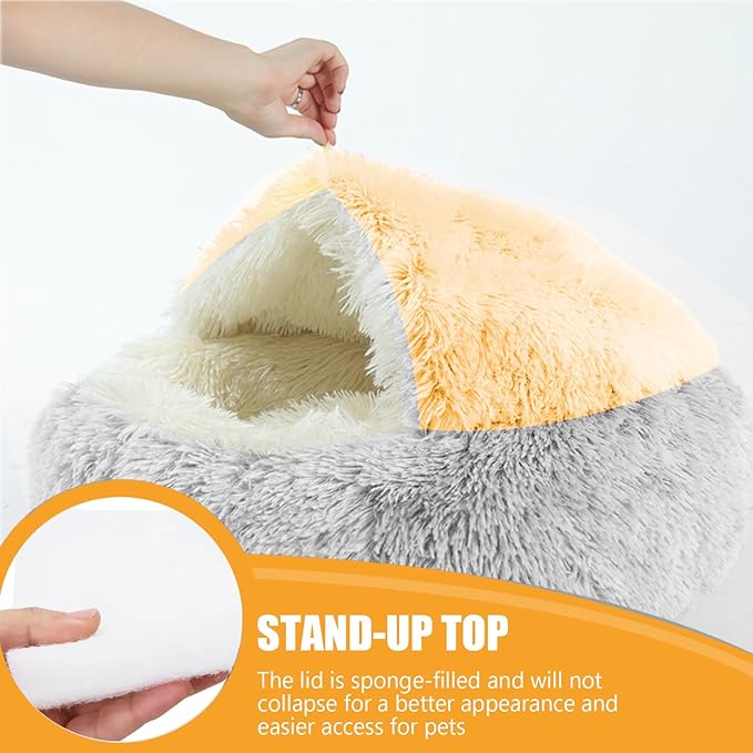 Cat Bed,Calming Self Warming Kitten Bed,Round Hooded Cat Bed Cave Indoor Cat Puppy Sleeping Faux Fur Warm Soft Plush Donut Cuddler Pet Bed,Non-Slip Bottom Cat Cushion,Machine Washable