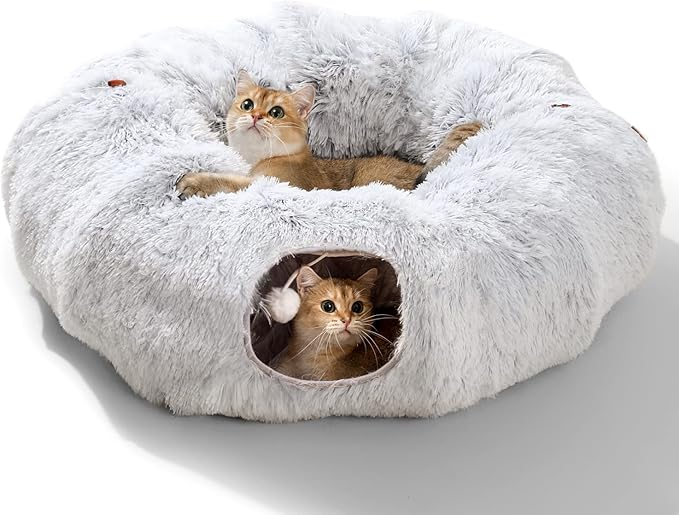 HIPIPET Plush Cat Tunnel with Cat Bed for Indoor Cats,Multifunctional Cat Toys for Small Medium Large Cat.