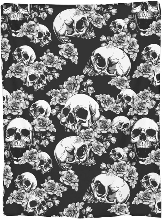 Ultra-Soft Microfiber Throw Blanket 330 GSM Fuzzy Fleece Blanket for Adults Kids Gift Couch, Sofa, Bed Skull Floral 80"X60"