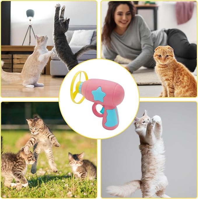 Andiker Cat Fetch Toy, Interactive Cat Flying Disc Launcher Toy with 5 Colorful Flying Propellers for Cat Enrichment, Flying Saucer Toy for Cat for Training and Chasing (Navy Blue)