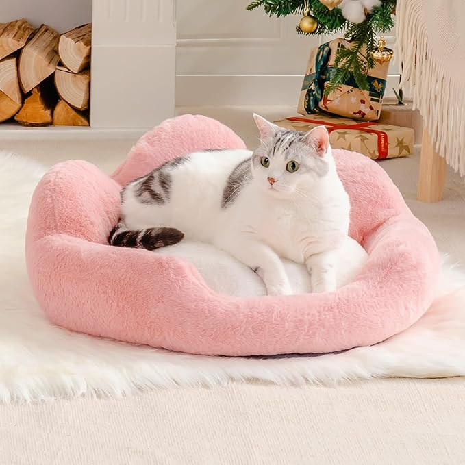 MEWOOFUN Cat Bed for Indoor Cats, Fluffy Cat Couch Bed Washable, Round Cute Pink Cat Sofa with Non-Slip Bottom, Pet Bed for Puppy and Kitten(Pink, 23")