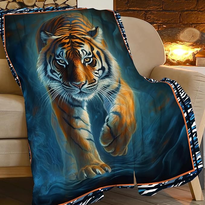 Tiger Blanket Wild Animal Print Throw Blankets for Couch Sofa Bed Stuff Decor Soft Cozy Fleece Plush Flannel Bedding Gifts for Men Women Adults Lover 50"x60"