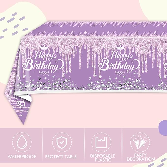 41Pcs Purple Birthday Tableware Set for Happy Birthday Table Decorations Purple Theme Birthday Dessert Plates Napkins Tablecloths for 20 Guests Girls Women Silver Glitter Birthday Party Supplies