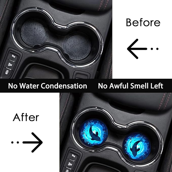Car Coasters for Cup Holders,2 Pack Killer Whale Car Cup Holder Coasters,2.75" Universal Size Anti Slip Rubber Mat,Automotive Cup Holder Decal Decor Accessories,Whale Gifts for Women,Men,Mom