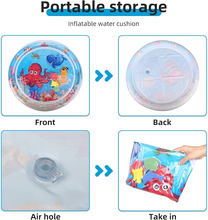 Interactive Sensory Water Play Mat for Cats & Kids - 2024 Cool Comfort Inflatable Tummy Time Mat with Thickened Water Sensor Technology (Round)