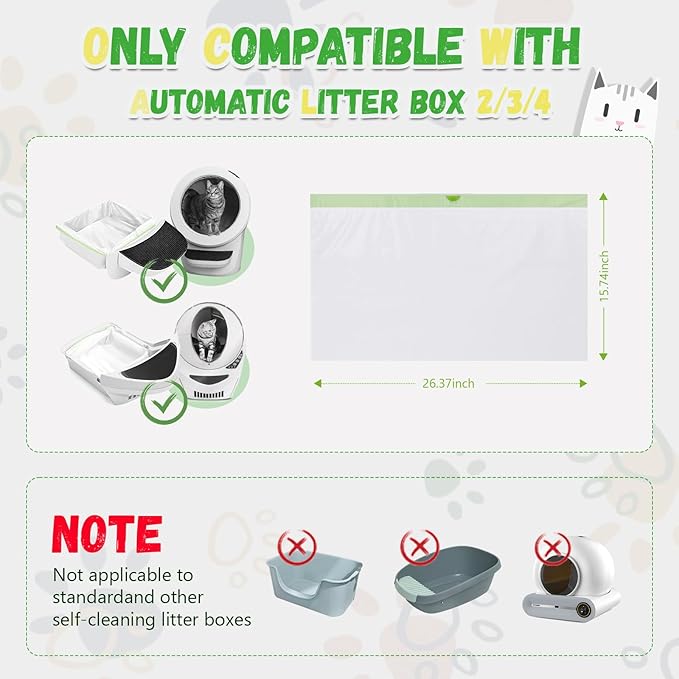 120 packs for self-cleaning litter box and self-cleaning litter box liner, Litter Box Robot garbage bag,flexible and durable, super thick 1.5mil
