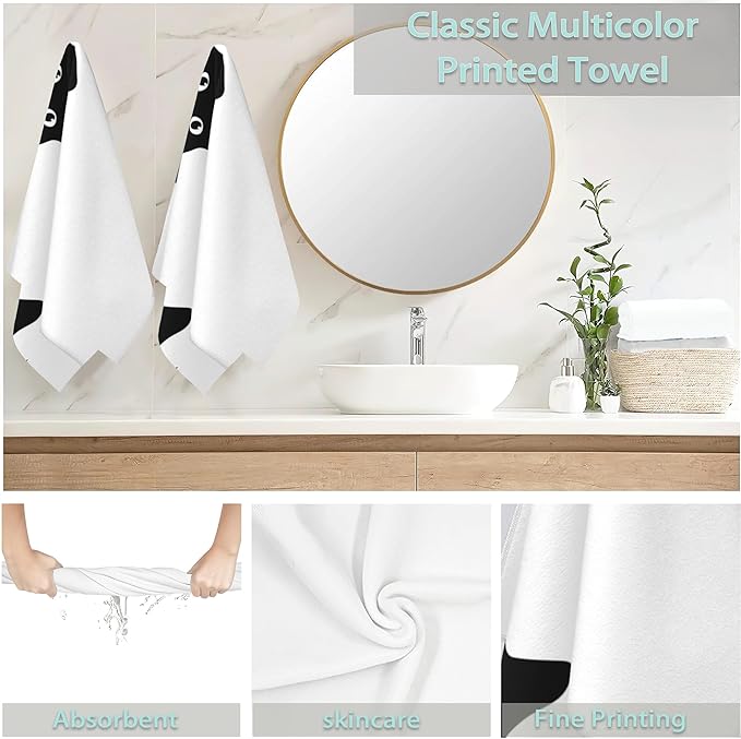 Black Cat Hand Towels - Set of 2, Soft Polyester Cotton Bath Towels - 14"X28"