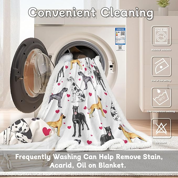 BlessLiving Great Dane Dog Blanket Red Heart Puppy Print Sherpa Fleece Throw Blanket Funny Dog Portrait Plush Blankets (Twin, 60 x 80 Inches)