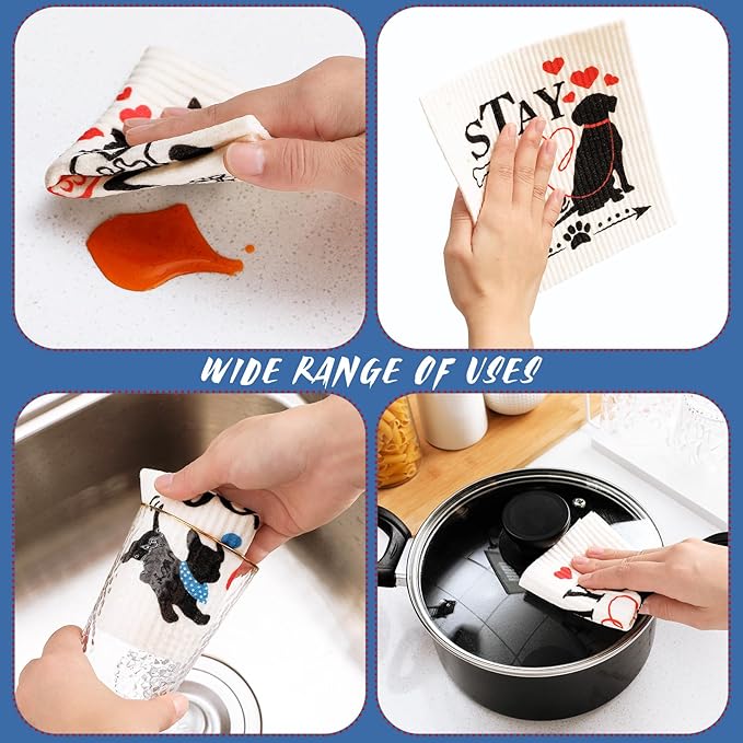 8 count Swedish Kitchen Dishcloths Towels Reusable Swedish Absorbent Sponge Cleaning Dish Cloths Quick Drying Kitchen Washable Decorative for Animal Lover Gifts for Women Hand Towel(Dog)