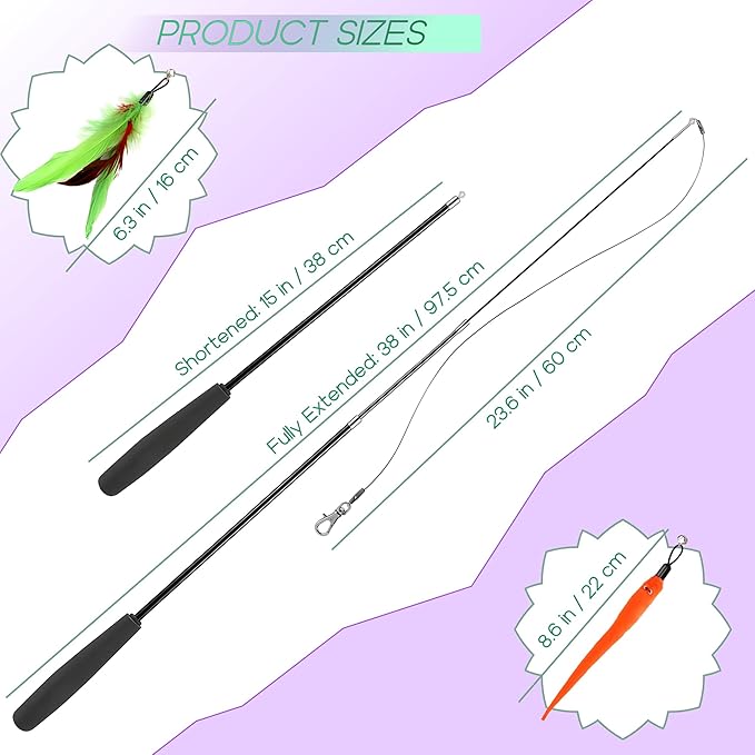 Zuni's Dare to Care Safe Interactive Cat Toy for Indoor Cats-Feather Toy Refills Attachment Fishing Rod Retractable Wand for Indoor Kittens cat Exercise Play Chase Boredom Buster Gift Toy