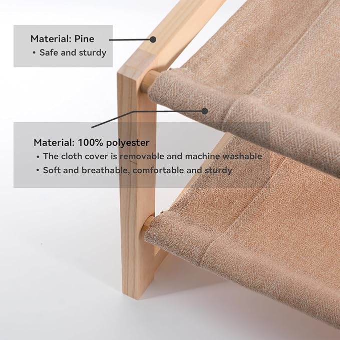 2 Tier Cat Hammock Bed, Elevated Wooden Pet Bunk Beds for Indoor Cats, Double Wooden Cat Bed, Solid Wood Raised Hanging Bed for 1 or 2 Cats Breathable Washable Covers