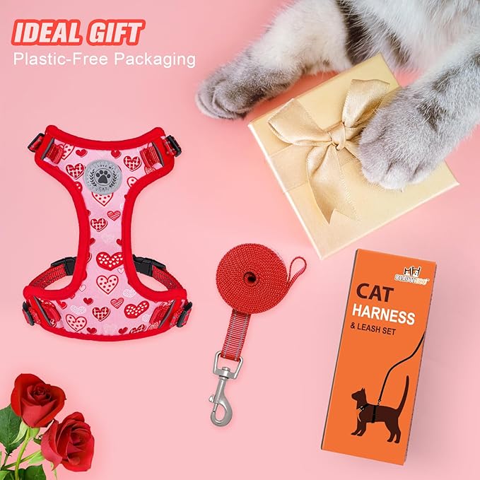 BEAUTYZOO Cat Harness and Leash Set for Walking Escape Proof, Neck Release Adjustable Harness for Kitten Puppy Small Medium Large Cats, Soft Cute Easy Control Small Cat Harness for Cats Boy and Girls