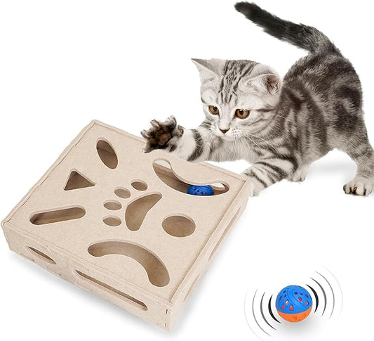 Meeyoview Cat Toys, Interactive Cat Puzzle Toy for Indoor Cats, Soft Felt Cat Ball Games Box, Maze Game Toy for Kitten