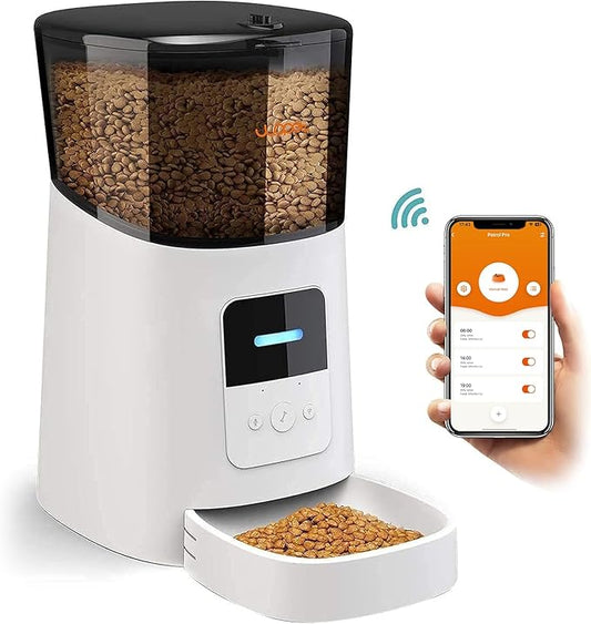WOPET 6L Automatic Cat Feeder, WiFi Automatic Dog Feeder with APP Control for Remote Feeding, Automatic Cat Food Dispenser with Low Food Sensor and Voice Recorder, Up to 15 Meals Per Day