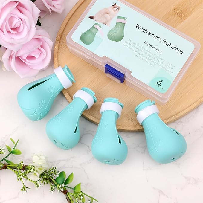 4 Pcs Silicone Cat Feet Claw Covers, Anti-Scratch Cat Nail Shoes Kitten Feet Paw Boots Cat Protector Caps to Prevent Scratching Pet Supplies for Bathing Shaving Grooming