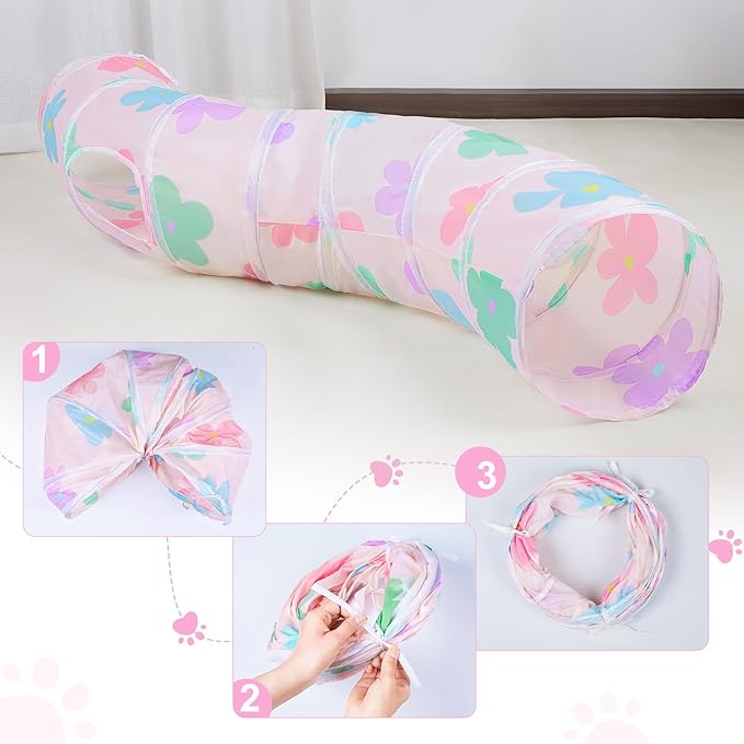 Glittme Cat Tunnel, Cat Tunnels for Indoor Cats, S-Shape Peekaboo Cat Cave with Cat Toys, Foldable Cat Tubes and Tunnels for Cats, Rabbit, Puppy, Guinea Pig