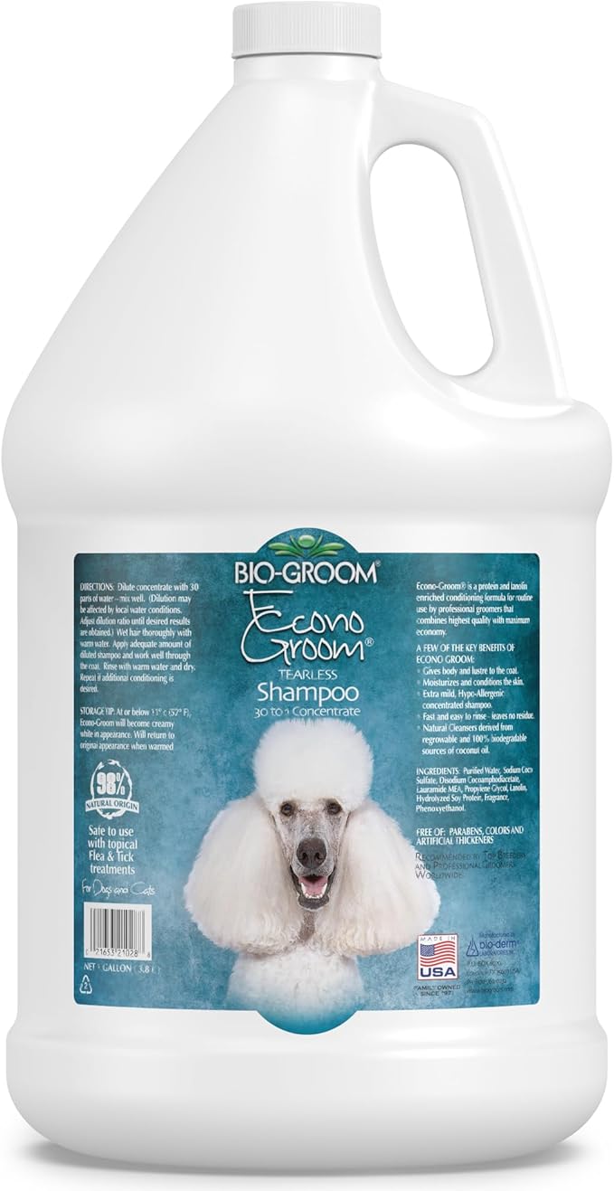 Bio-Groom Econo-Groom Tearless Dog Shampoo Concentrate - Cat & Dog Bathing Supplies, Puppy Shampoo for Gentle Skin, Cruelty-Free, Made in USA, Hypoallergenic, Tear-Free Dog Products - 1 Gallon