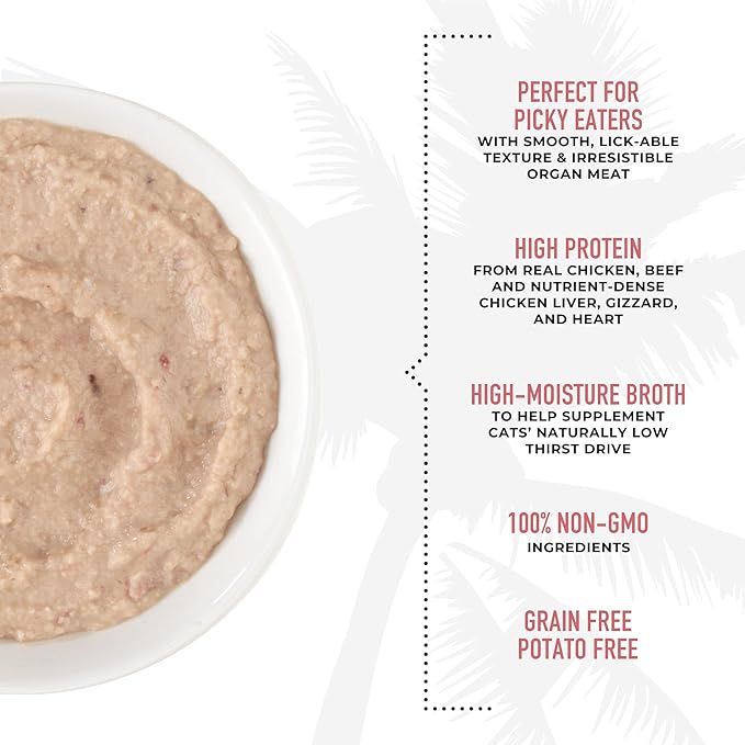 Tiki Cat After Dark, Velvet Mousse, Chicken & Beef Recipe in Chicken Broth, Grain & Potato Free Formula, with High Protein & Nutrient Dense Blended Irresistible Organ Meat, 2.8 oz. Pouch (Pack of 12)