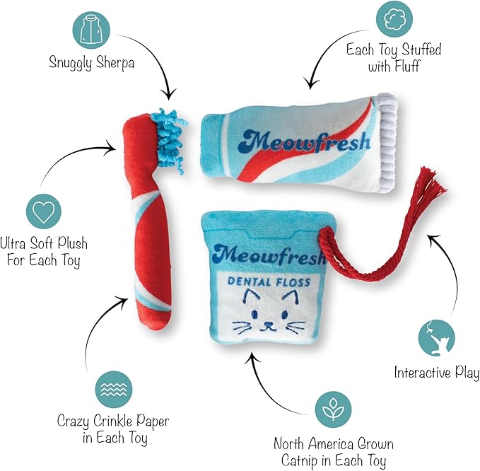 Fringe Studio Plush Cat Toy Set, Minty Fresh, Mini 3 Piece Set, Pet Shop Collection (904031)
