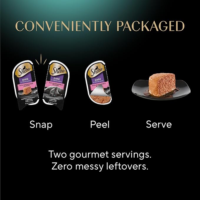 Sheba Perfect Portions Wet Cat Food Pate With Sustainable Salmon, 2.6 oz. Twin-Pack Trays (24 Count, 48 Servings)